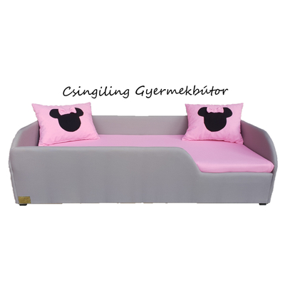 Sunshine leesésgátlós gyerekágy ágyneműtartóval - szürke rózsaszín Minnie 