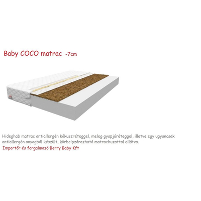 Baby COCO Hideghab matrac antiallergén kókuszréteggel, 7cm vastag - 70x120 cm-es KÉSZLETRŐL