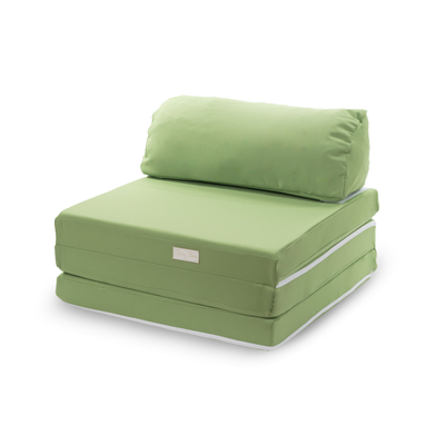 Kihajtható szivacs fotelágy - pótágy ifjúsági méretben - pisztácia zöld - erdei állatos párnával