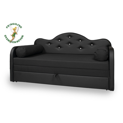 Romantic kihúzható kanapéágy - fekete eco bőr keret - diamond fekete fekvő