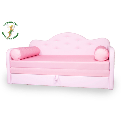 Romantic kihúzható kanapéágy - rózsaszín eco bőr keret - diamond puncs fekvő