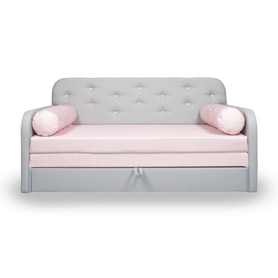 Romeo kanapéágy: szürke eco bőr keret - diamond rózsaszín fekvő 