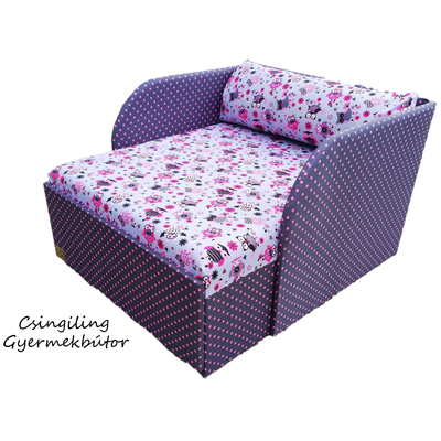 Rori Wextra ágyneműtartós kárpitos fotelágy - szürke rózsaszín pöttyös baglyos