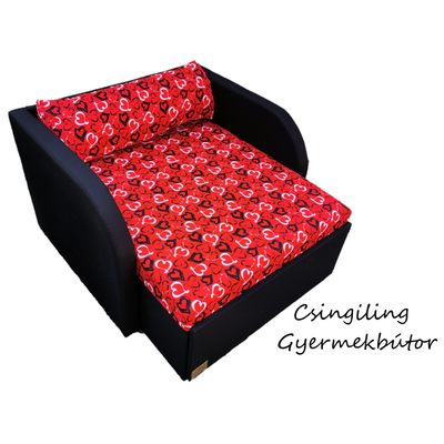 Rori Wextra ágyneműtartós kárpitos fotelágy - fekete piros szíves