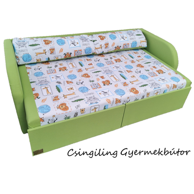 Rori Sunshine ágyneműtartós kihúzható kanapéágy - pisztácia zöld dzsungel állatos