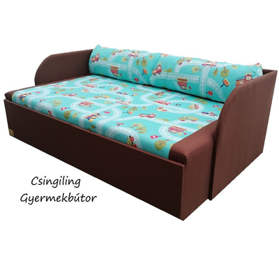 Rori Sunshine ágyneműtartós kihúzható kanapéágy - csokibarna türkiz kisautós