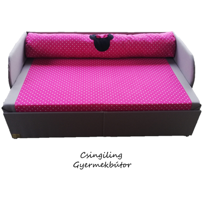 Rori Wextra ágyneműtartós kihúzható kanapéágy - szürke pink pöttyös Minnie