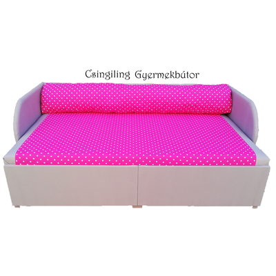 Rori Wextra ágyneműtartós kihúzható kanapéágy - szürke pink pöttyös