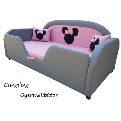 Sky Eco prémium eco bőr keretes ágyneműtartós gyerekágy - szürke rózsaszín Minnie