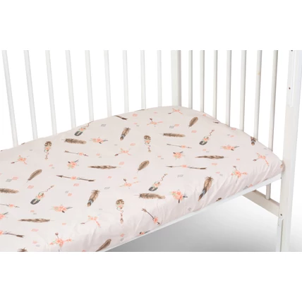 Pamut gumis lepedő gyerekágyra - 70x140 cm-es - tollas mintával