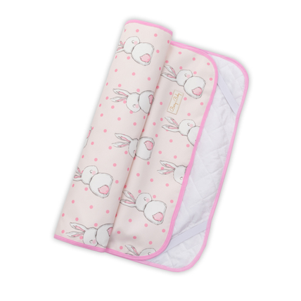 Ágytakaró gyerekágyra - gumipántokkal rögzíthető - 63x150 cm - rózsaszín nyuszis