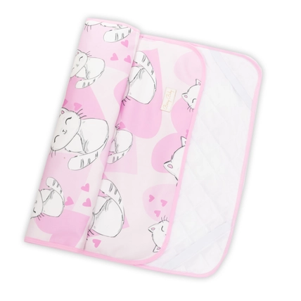 Ágytakaró gyerekágyra - gumipántokkal rögzíthető - 63x150 cm - rózsaszín fehér cicás