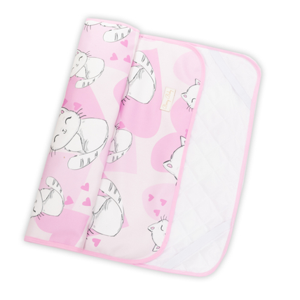 Ágytakaró gyerekágyra - gumipántokkal rögzíthető - 80x180 cm - rózsaszín fehér cicás