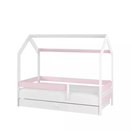 Ágyneműtartós gyerekágy ágyráccsal - fehér-rózsaszín