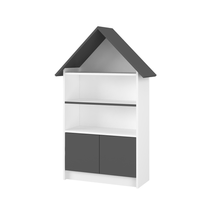 Házikó alakú szekrény gyerekszobába és babaszobába -  fehér-szürke