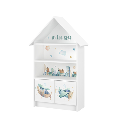 Házikó alakú szekrény gyerekszobába és babaszobába -  fehér repülőgépes