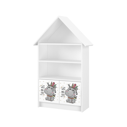 Házikó alakú szekrény gyerekszobába és babaszobába -  fehér vízilovas