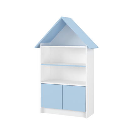 Házikó alakú szekrény gyerekszobába és babaszobába -  fehér-kék színben