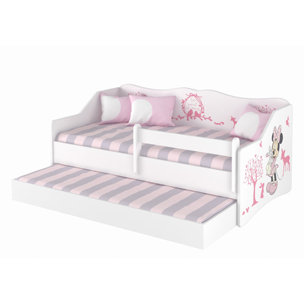 Pótágyas gyerekágy ágyráccsal - Disney Lulu - Minnie erdei állatokkal - fehér