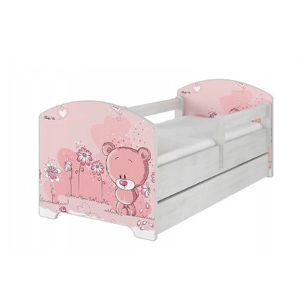 Ágyneműtartós gyerekágy ágyráccsal - Oskar - rózsaszín macis