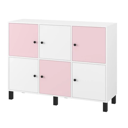 Komód gyerekszobába és babaszobába - T6 fehér-pink színben