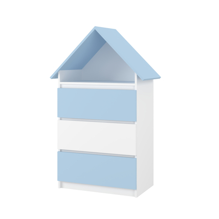 Komód gyerekszobába és babaszobába - fehér kék házikó