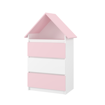 Komód gyerekszobába és babaszobába - fehér rózsaszín házikó