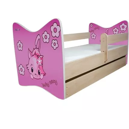 Ágyneműtartós gyerekágy ágyráccsal és matraccal - Junior Delux - rózsaszín cicás