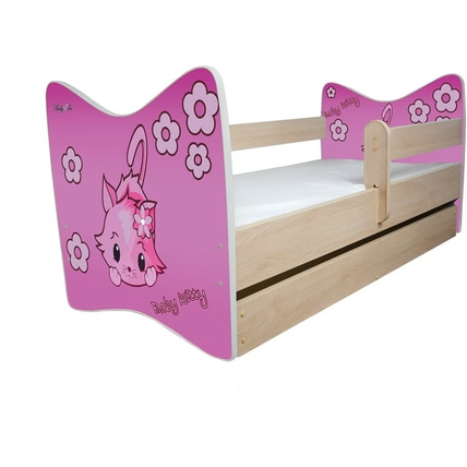 Ágyneműtartós gyerekágy ágyráccsal és matraccal - Junior Delux - rózsaszín cicás