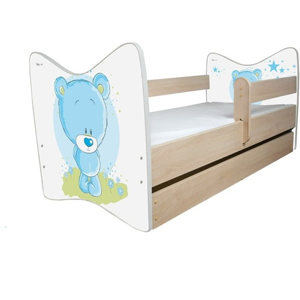 Ágyneműtartós gyerekágy ágyráccsal és matraccal - Junior Delux - kék macis