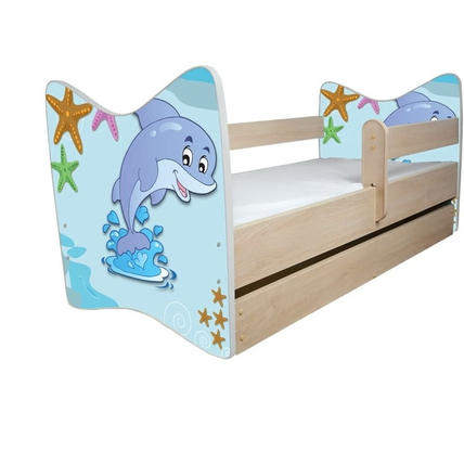 Ágyneműtartós gyerekágy ágyráccsal és matraccal - Junior Delux -  delfines