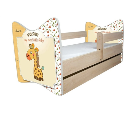 Ágyneműtartós gyerekágy ágyráccsal és matraccal - Junior Delux -  sárga zsiráfos