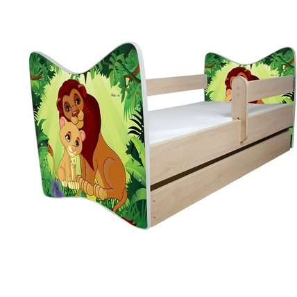 Ágyneműtartós gyerekágy ágyráccsal és matraccal - Junior Delux - oroszlános