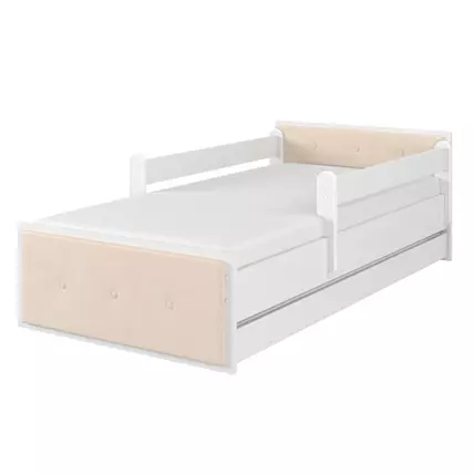 Ágyneműtartós gyerekágy ágyráccsal - MAX 90x180 cm - fehér-bézs