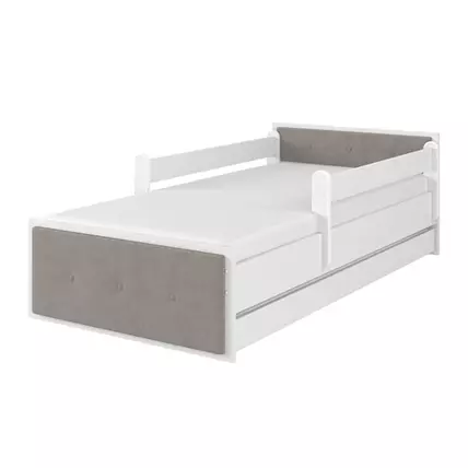 Ágyneműtartós gyerekágy ágyráccsal - MAX 90x180 cm - fehér-barna