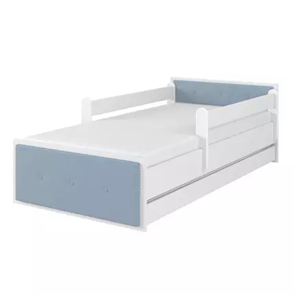 Ágyneműtartós gyerekágy ágyráccsal - MAX 90x180 cm - fehér-kék