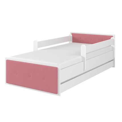 Ágyneműtartós gyerekágy ágyráccsal - MAX - fehér-rózsaszín