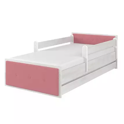 Ágyneműtartós gyerekágy ágyráccsal - MAX 90x180 cm - norvég fenyő - rózsaszín