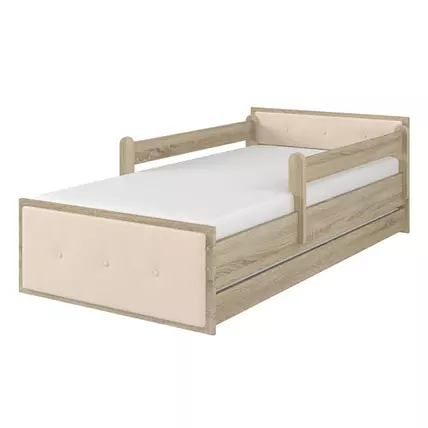 Ágyneműtartós gyerekágy ágyráccsal - MAX 90x180 cm - sonoma - bézs