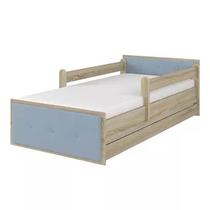 Ágyneműtartós gyerekágy ágyráccsal - MAX 90x180 cm - sonoma - kék