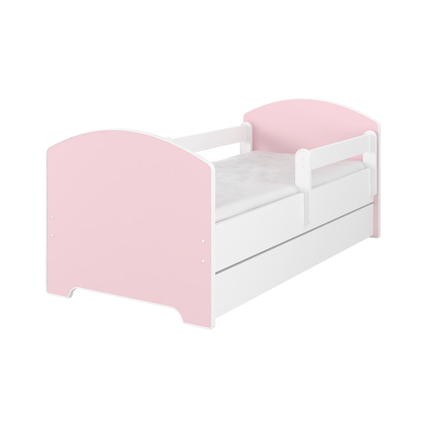Ágyneműtartós gyerekágy ágyráccsal - Oskar - fehér-rózsaszín