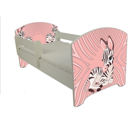 Ágyneműtartós gyerekágy ágyráccsal - Oskar - rózsaszín zebrás