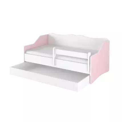 Ágyneműtartós gyerekágy ágyráccsal - Lulu  - fehér-rózsaszín