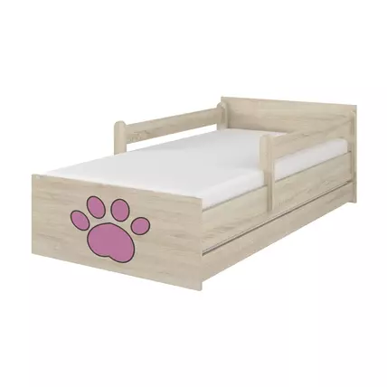 Ágyneműtartós gyerekágy ágyráccsal - MAX - rózsaszín kutyamancsos