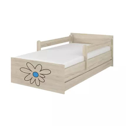 Ágyneműtartós gyerekágy ágyráccsal - MAX - kék virágos