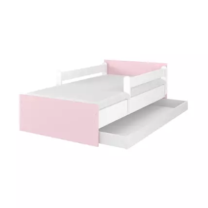 Ágyneműtartós gyerekágy ágyráccsal - MAX - fehér rózsaszín
