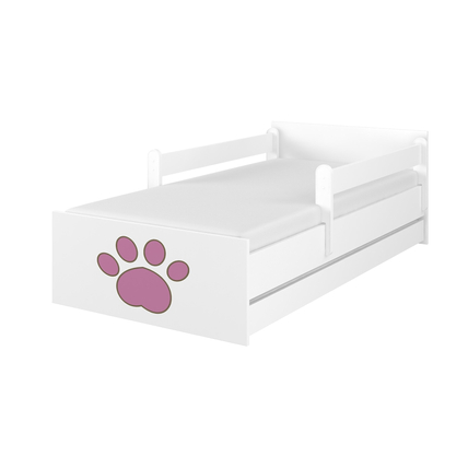 Ágyneműtartós gyerekágy ágyráccsal - MAX - fehér - rózsaszín kutyamancs