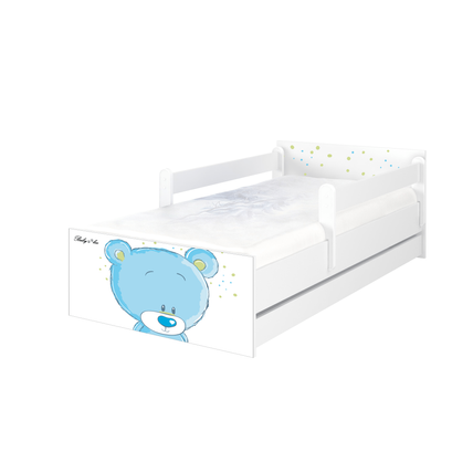 Ágyneműtartós gyerekágy ágyráccsal - MAX - kék macis