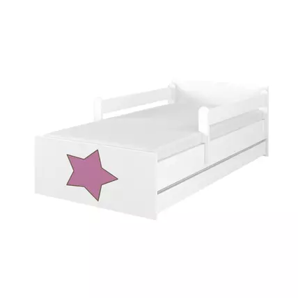 Ágyneműtartós gyerekágy ágyráccsal - MAX - fehér színben - rózsaszín csillagos