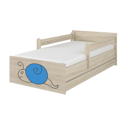 Ágyneműtartós gyerekágy ágyráccsal - MAX - kék csigás